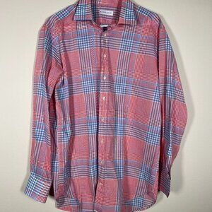 ETRO Men's Pinkish Red & Blue Plaid Button-Up Shirt 43 100% Cotton Shirt!